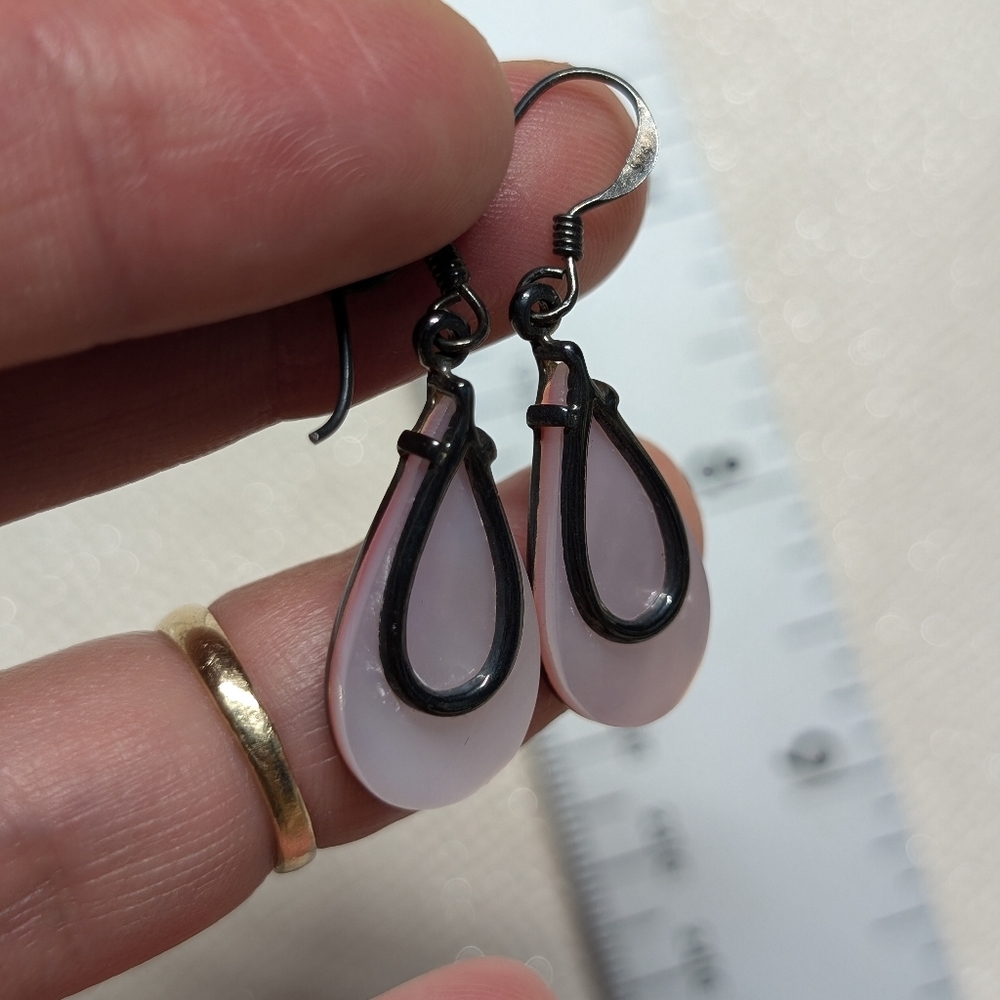 Elegant Pink Seashell Teardrop Earrings With Blackened Silver 925